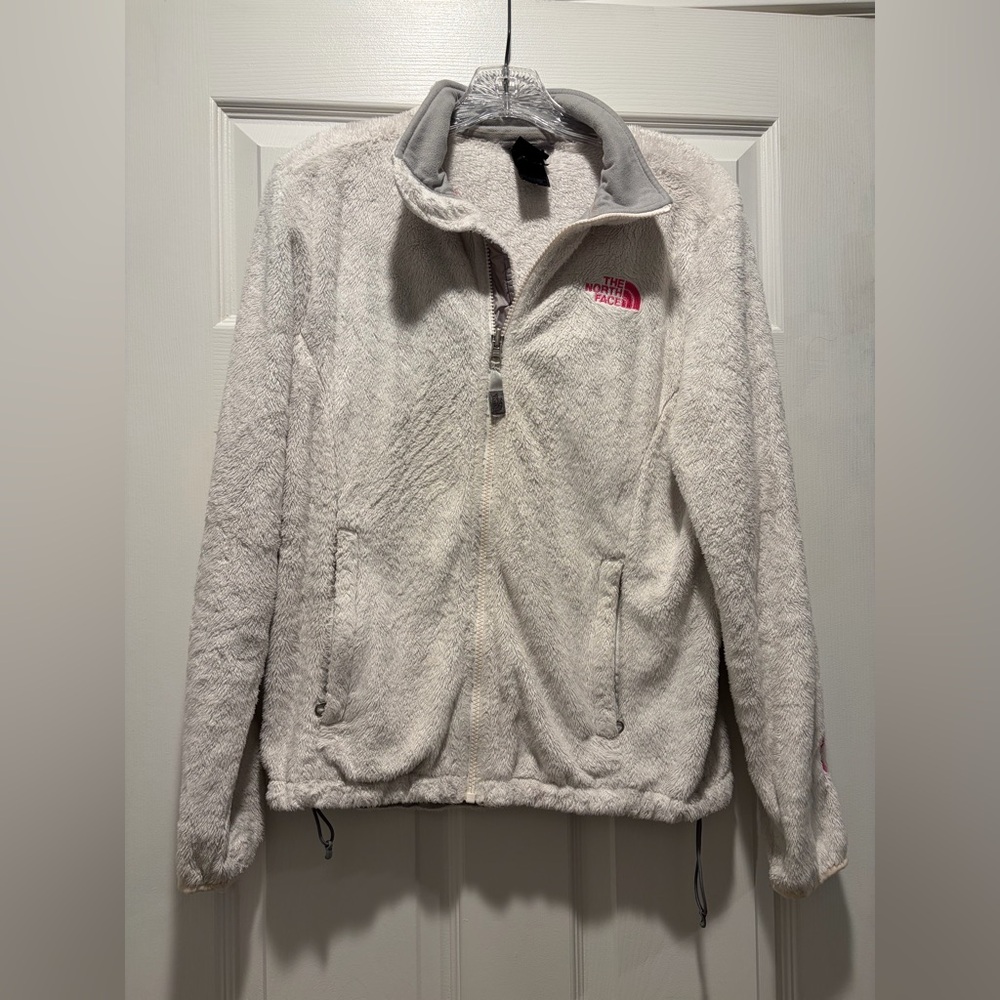 The North Face Women's Cream Sherpa Teddy Jacket with Pink Logo
